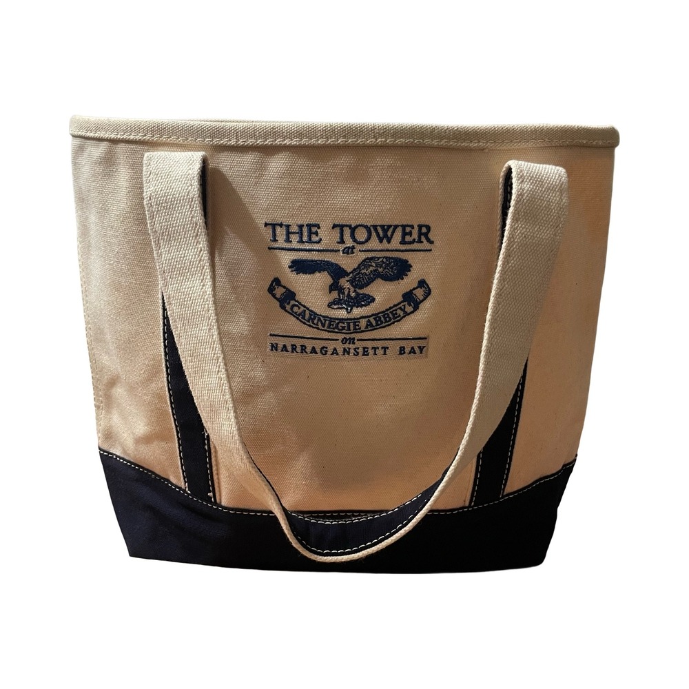 Lands End Canvas Tote Bag The Tower Carnegie Abbey Narragansett Bay Navy Cream
